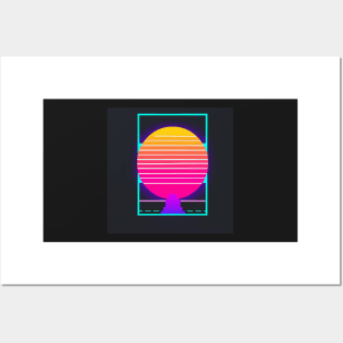 Outrun retro sunset in a frame Posters and Art